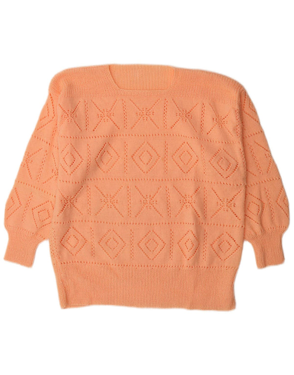 Maglione maglione vintage da donna con scollo a barca UK 16 grande arancione