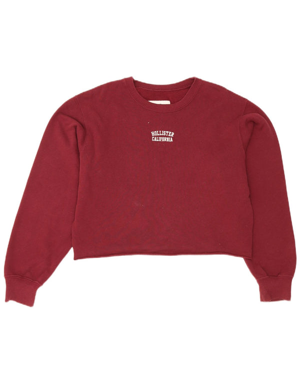 Felpa Hollister Crop Oversize da Donna Maglione UK 6 XS Bordeaux Cotone