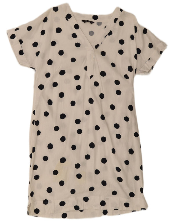 Abito a trapezio da donna Marks & Spencer UK 14 lino medio a pois bianco