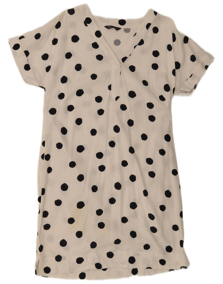 Abito a trapezio da donna Marks & Spencer UK 14 lino medio a pois bianco
