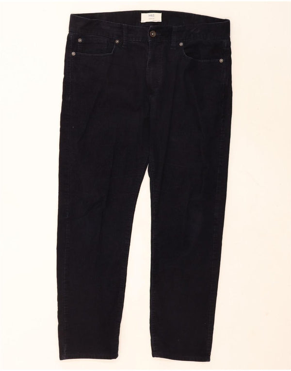 Pantaloni da uomo slim fit in velluto a coste Marks & Spencer W34 L25 cotone blu navy
