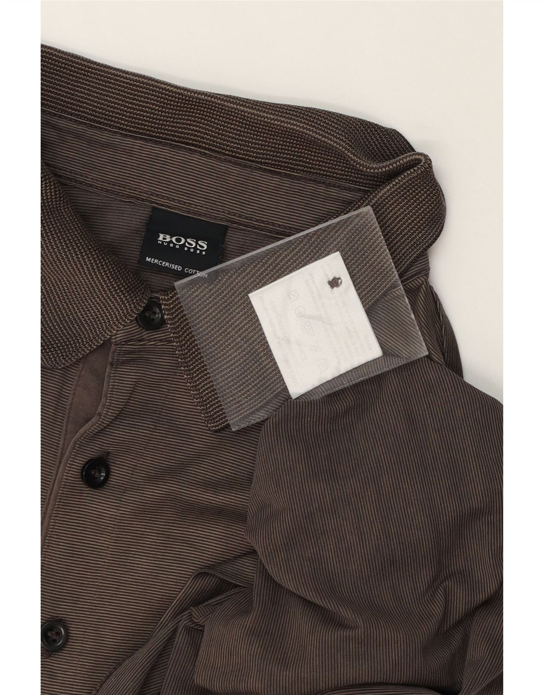 HUGO BOSS Mens Polo Shirt Medium Brown Pinstripe Cotton Vintage Hugo Boss and Second-Hand Hugo Boss from Messina Hembry 