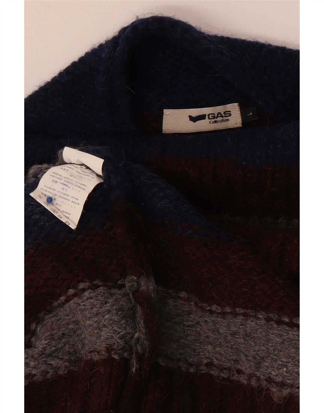 Gas Maglione da uomo con collo alto e maglione a righe grandi in lana vergine a righe multicolori