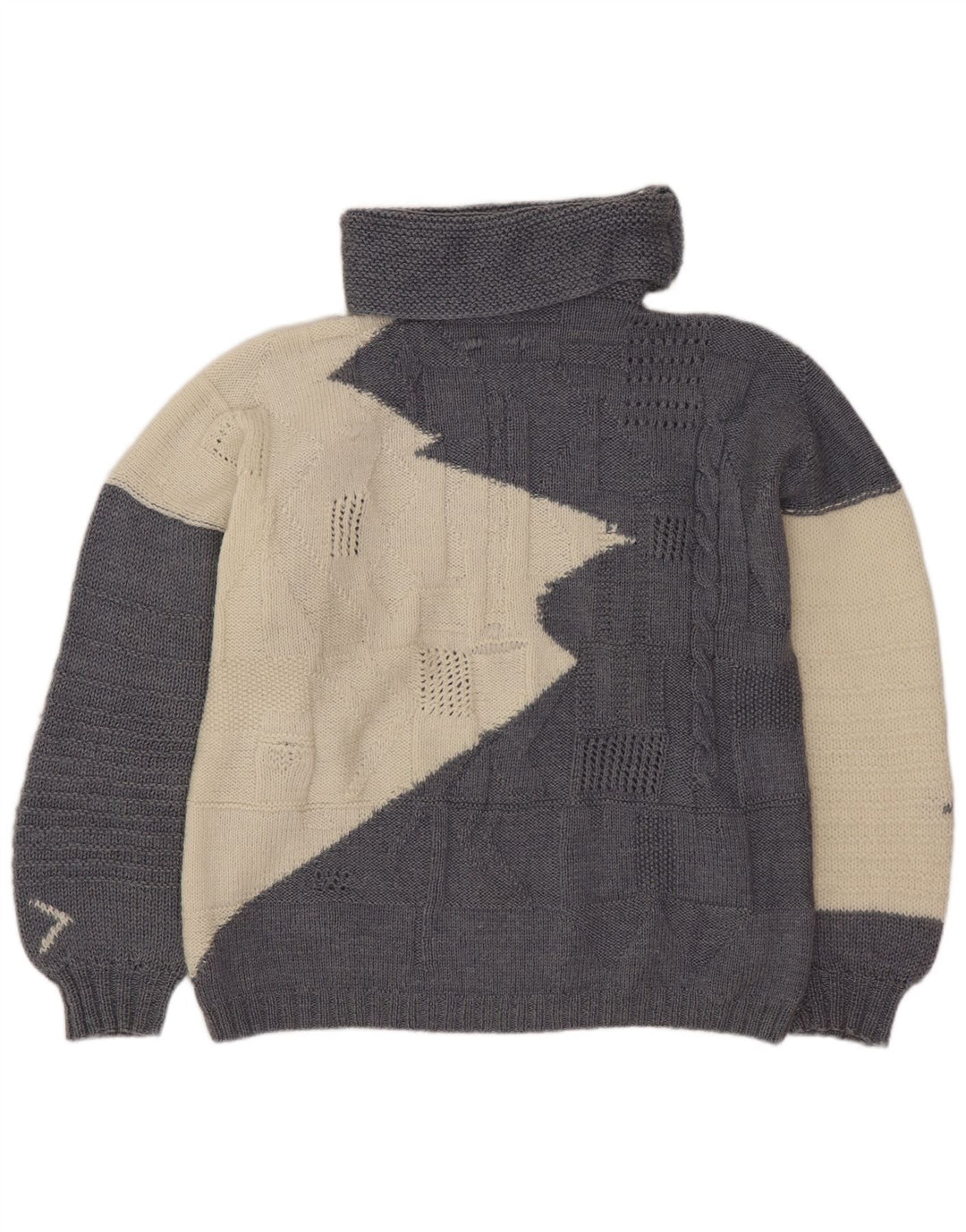 Maglione maglione vintage da donna con collo alto UK 16 grande blocco di colore grigio