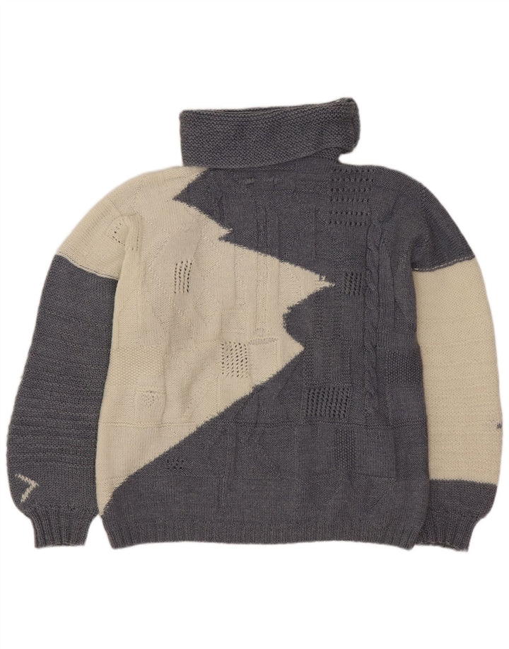Maglione maglione vintage da donna con collo alto UK 16 grande blocco di colore grigio