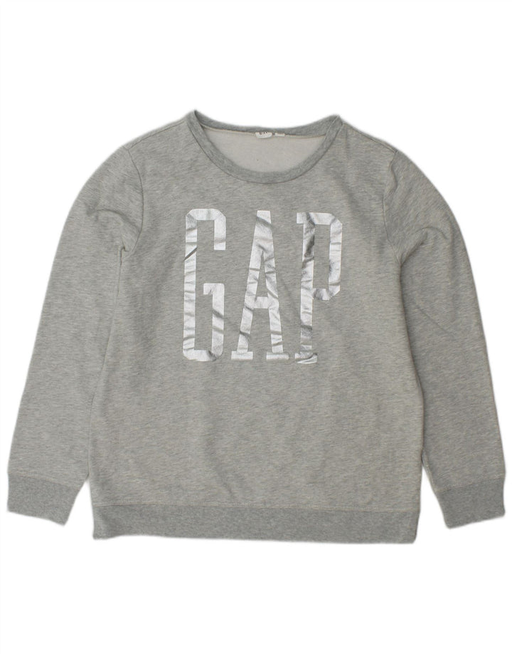 Maglione da donna con grafica alta GAP, UK 14, cotone grigio medio