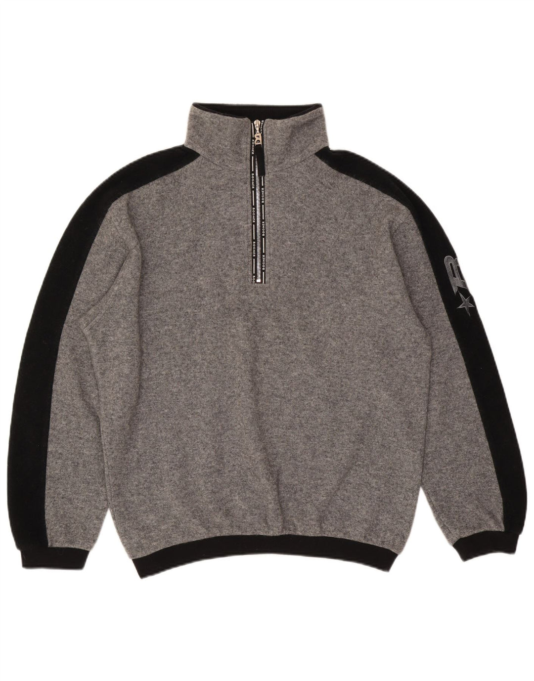 Bogner Maglione da uomo con collo con zip grafico Maglione grande in lana color block grigio