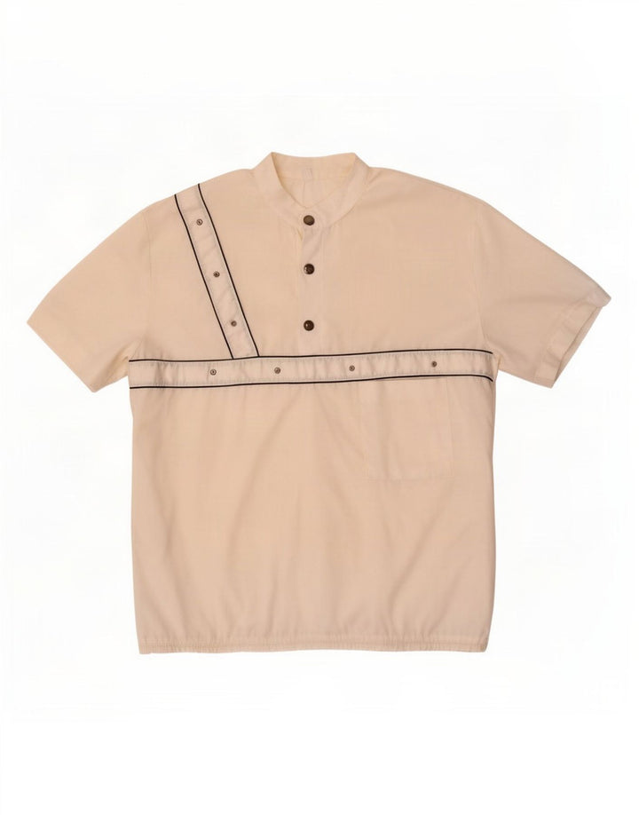 Camicia pullover vintage a maniche corte da uomo piccola bianca