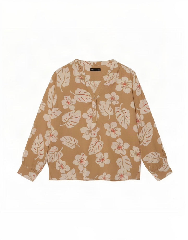 Camicia pullover da donna Marks & Spencer UK 20 2XL Viscosa floreale beige