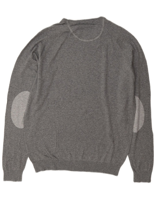 Zara Mens Crew Neck Jumper Sweater XL Grey Cotton