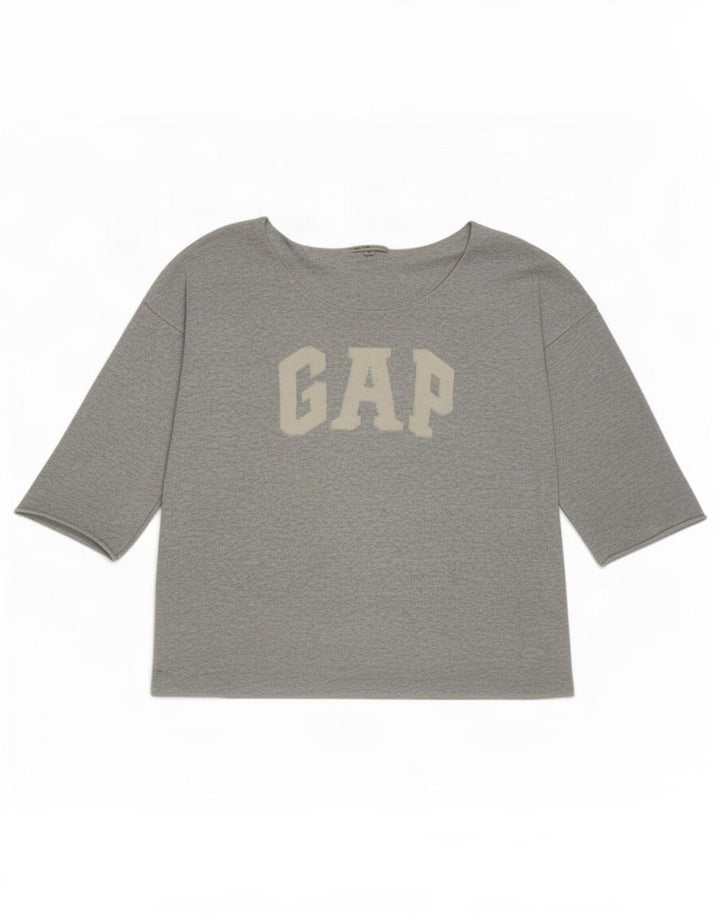 Top grafico da donna Gap manica 3/4 UK 16 grande grigio