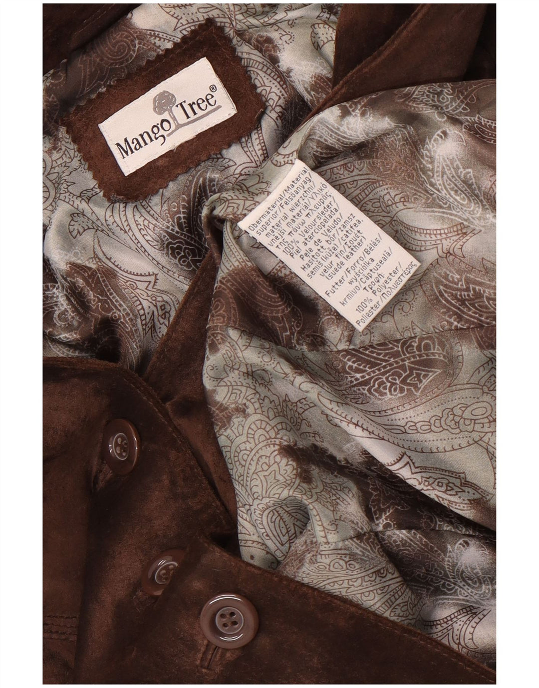 Giacca blazer vintage in pelle scamosciata a 3 bottoni da donna UK 40 grande in pelle marrone