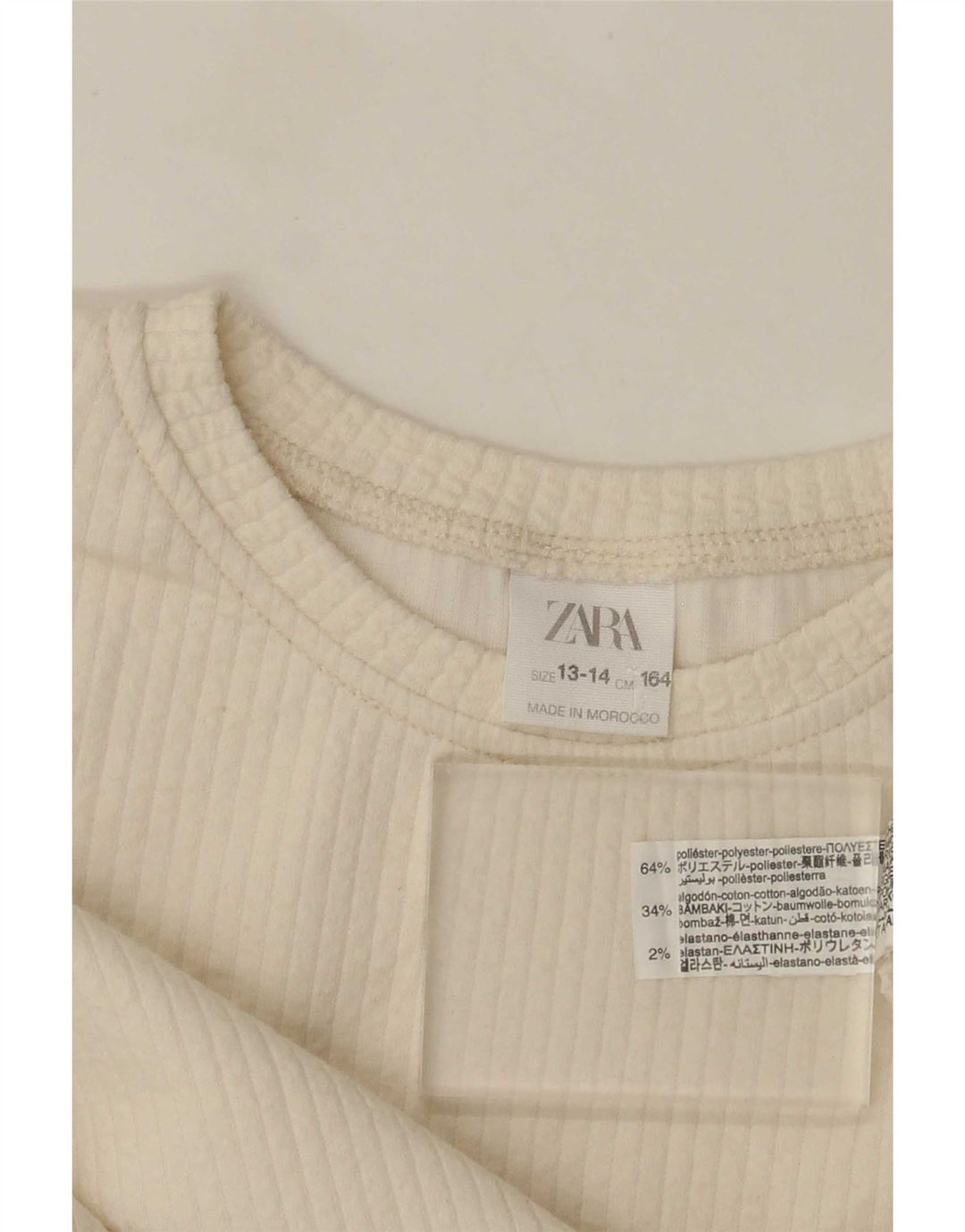 Top corto con grafica Zara per ragazze, manica lunga, 13-14 anni, poliestere bianco