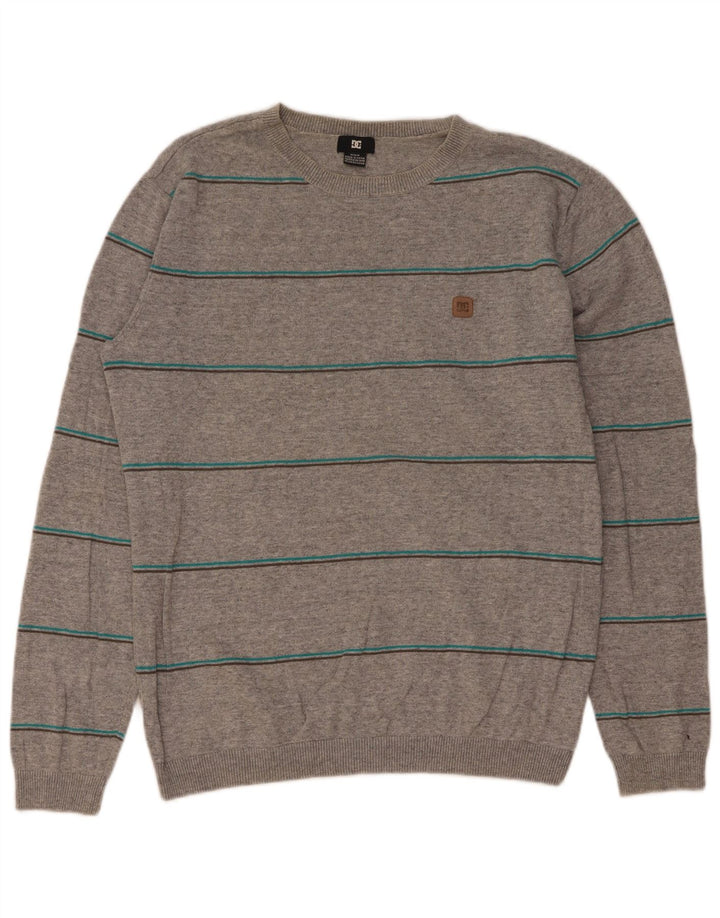 Maglione DC da uomo girocollo in cotone a righe grigio medio