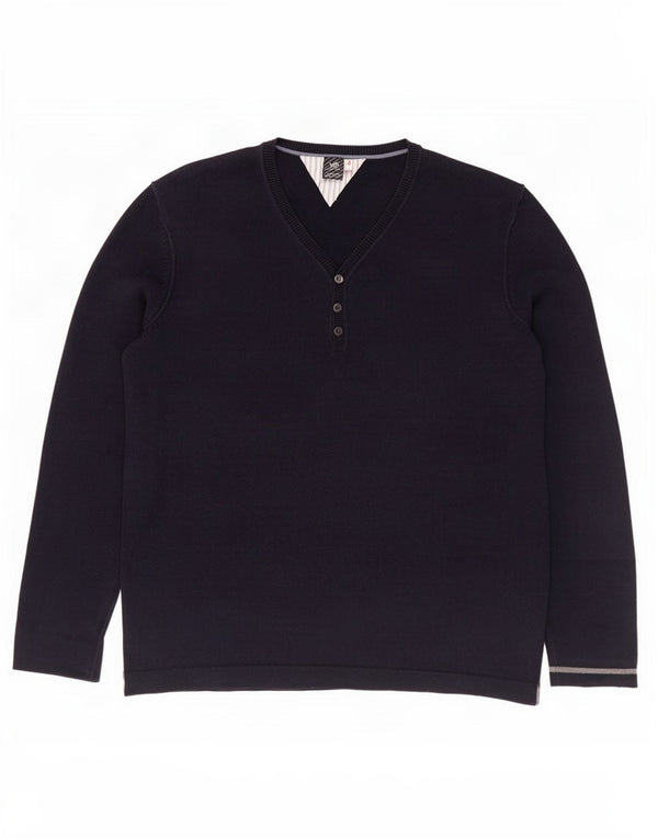 Maglione da uomo con scollo a V di White Stuff in cotone medio blu navy