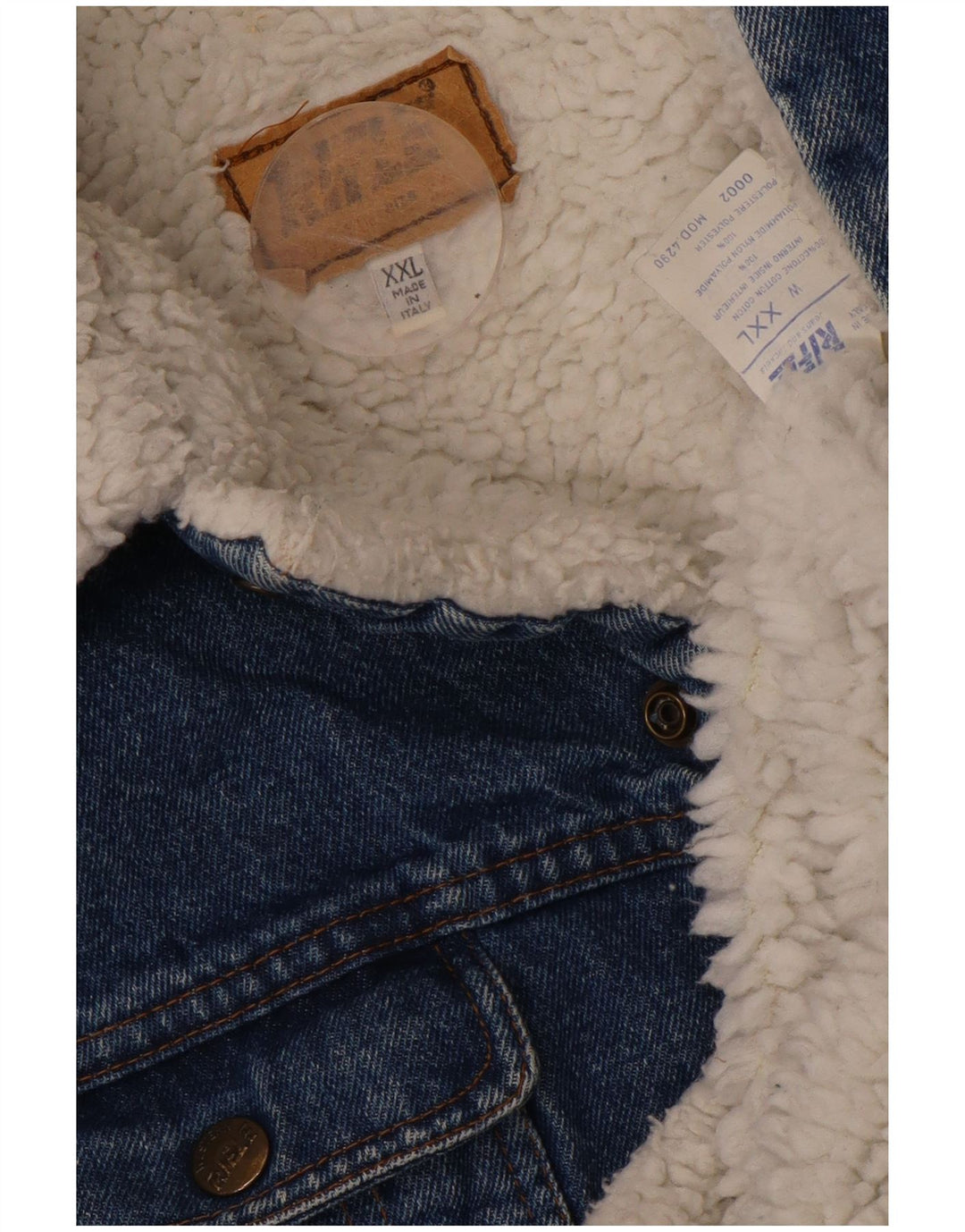 RIFLE Giacca in denim Sherpa da uomo UK 44 2XL Cotone blu