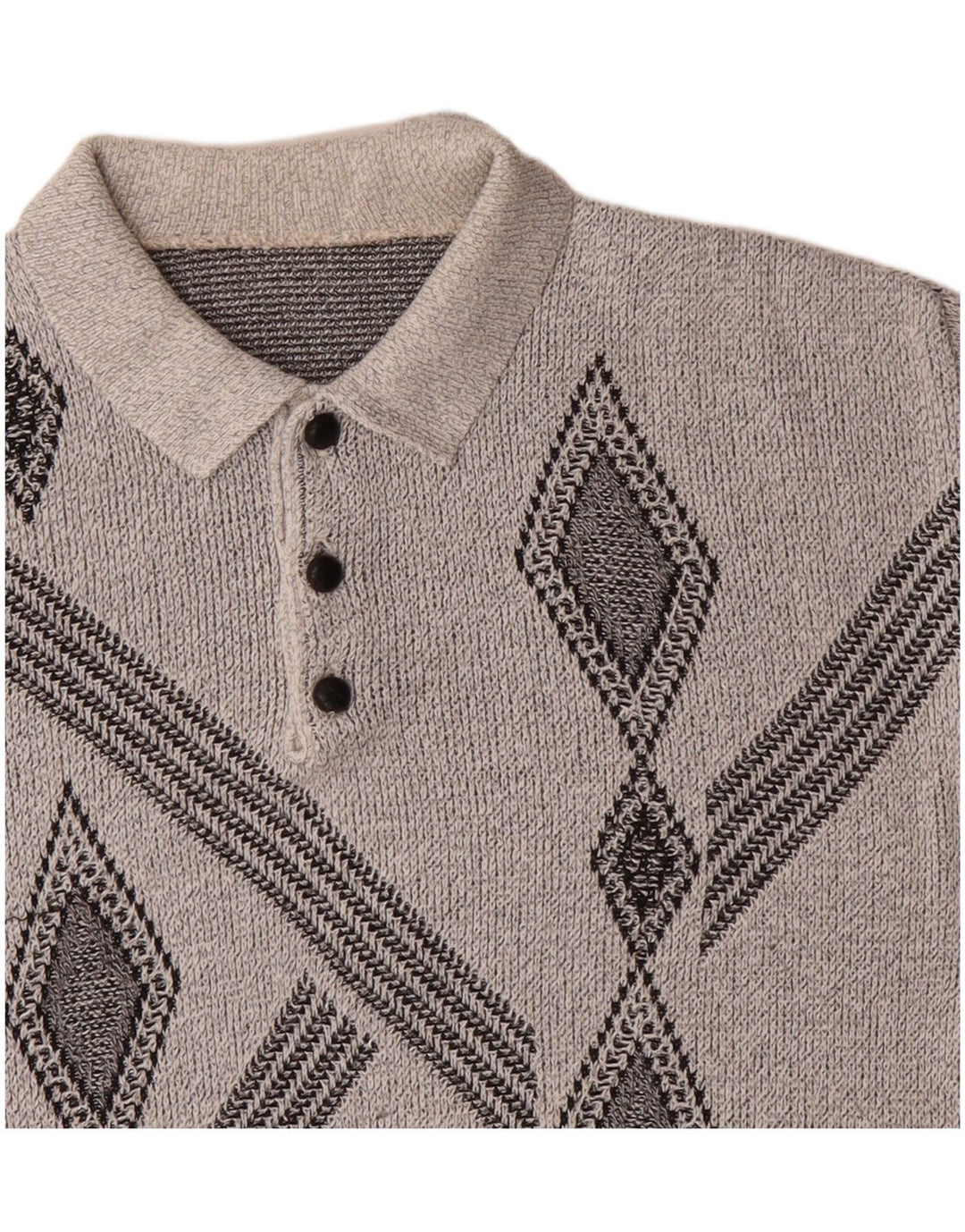 Maglione vintage da uomo con collo a polo grigio medio geometrico