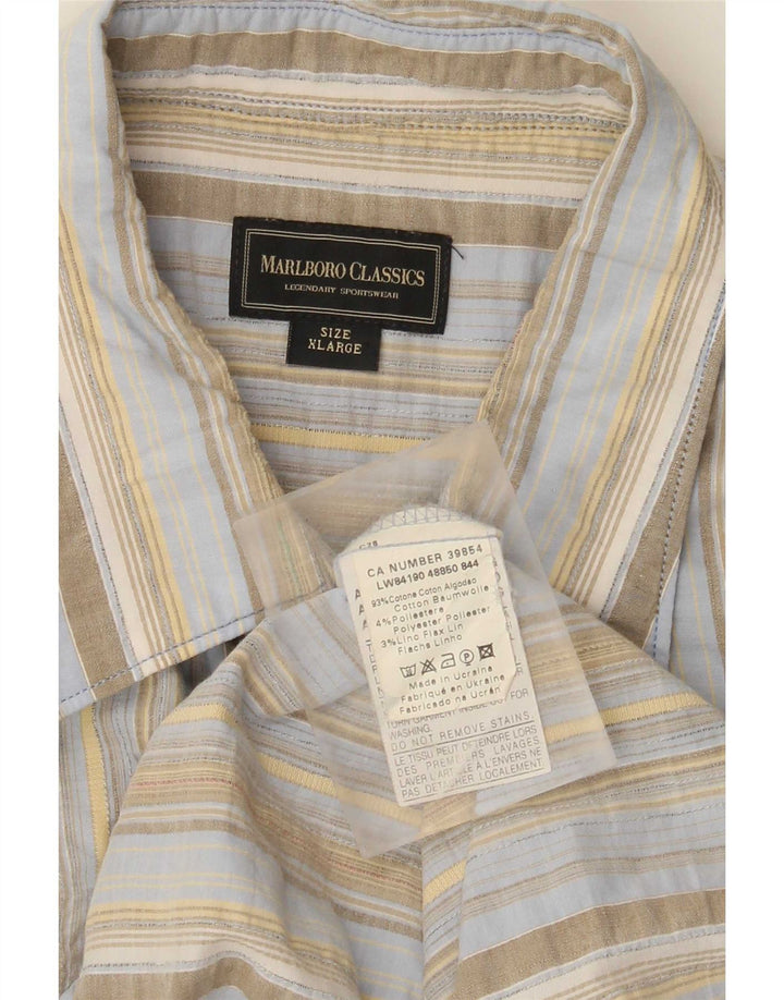 Camicia da uomo Marlboro Classics XL in cotone a righe blu
