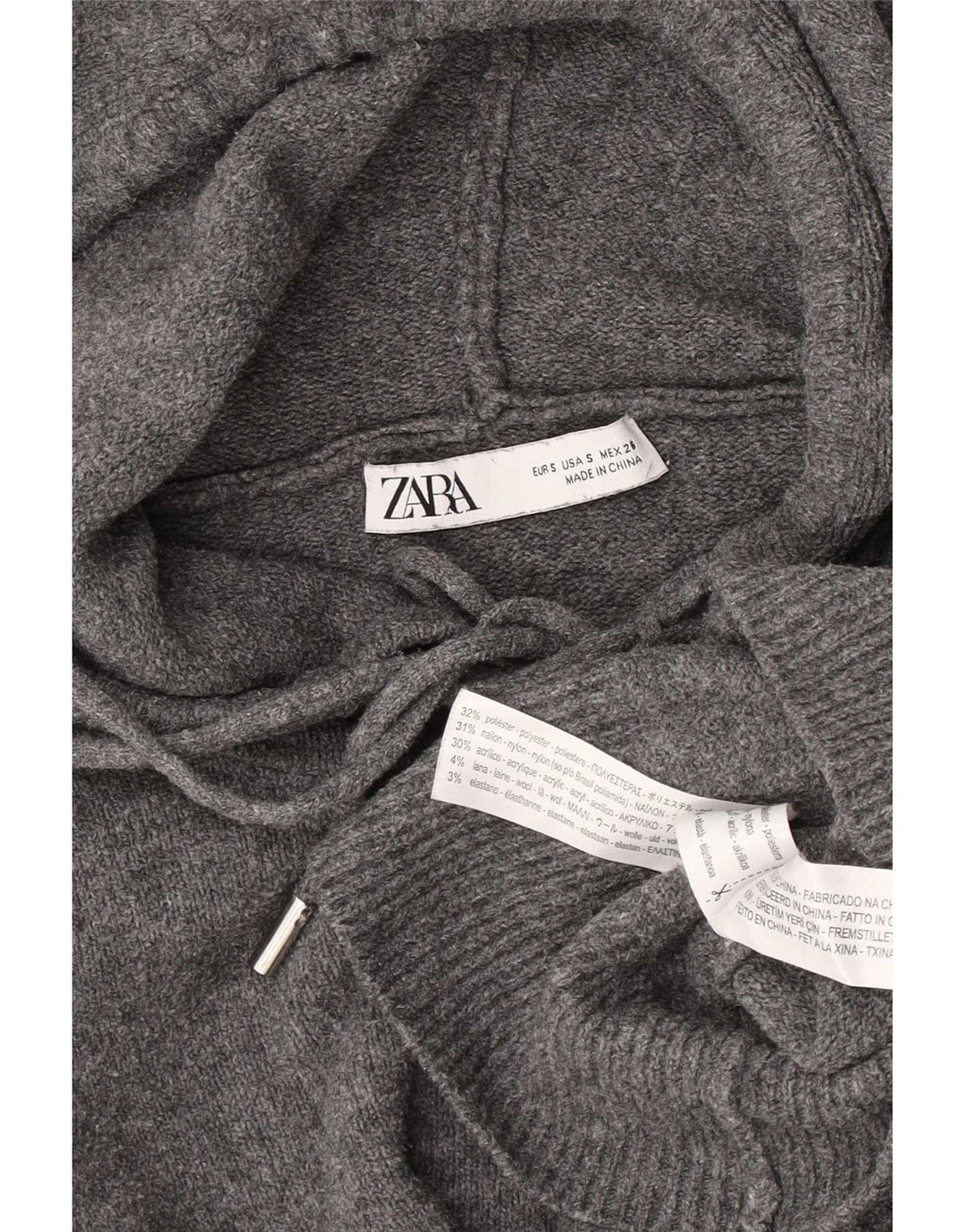 Maglione oversize con cappuccio da donna Zara UK 10 piccolo poliestere grigio