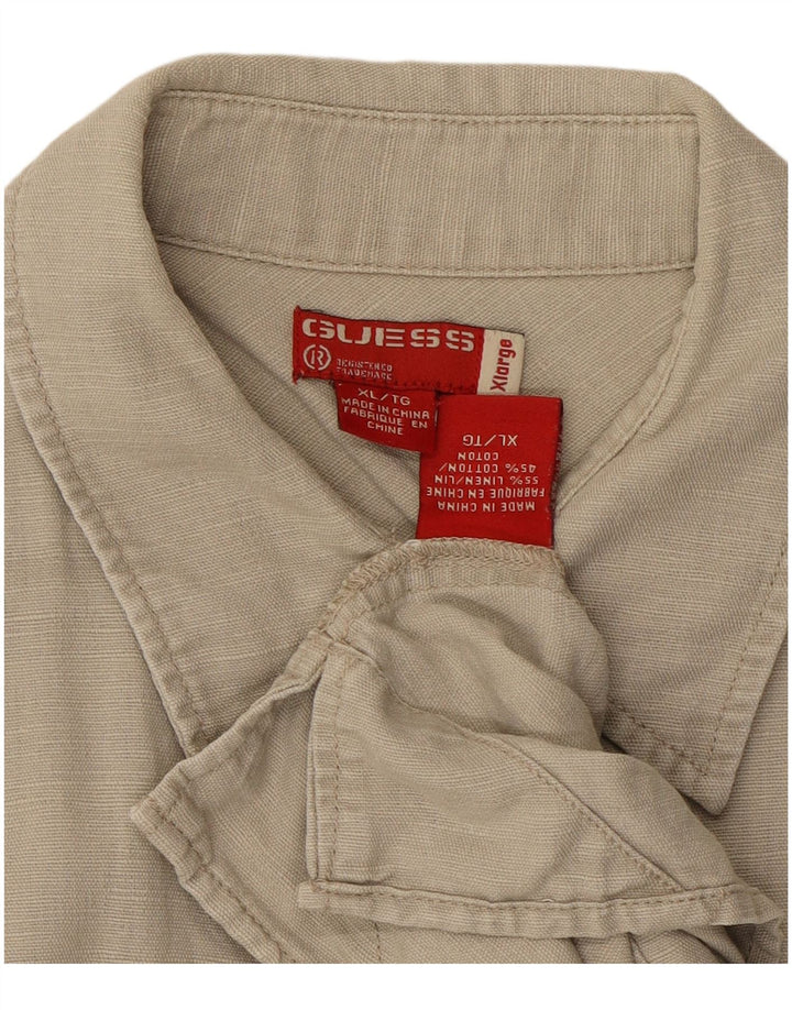 Camicia GUESS Uomo Manica Corta XL Lino Beige