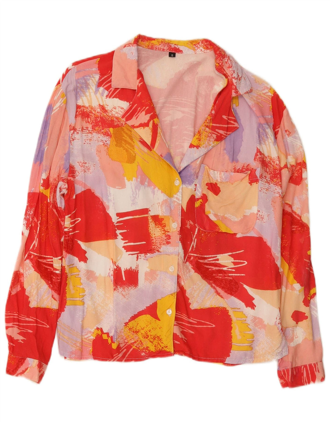 Camicetta camicia vintage da donna con motivo astratto UK 10 piccola multicolore