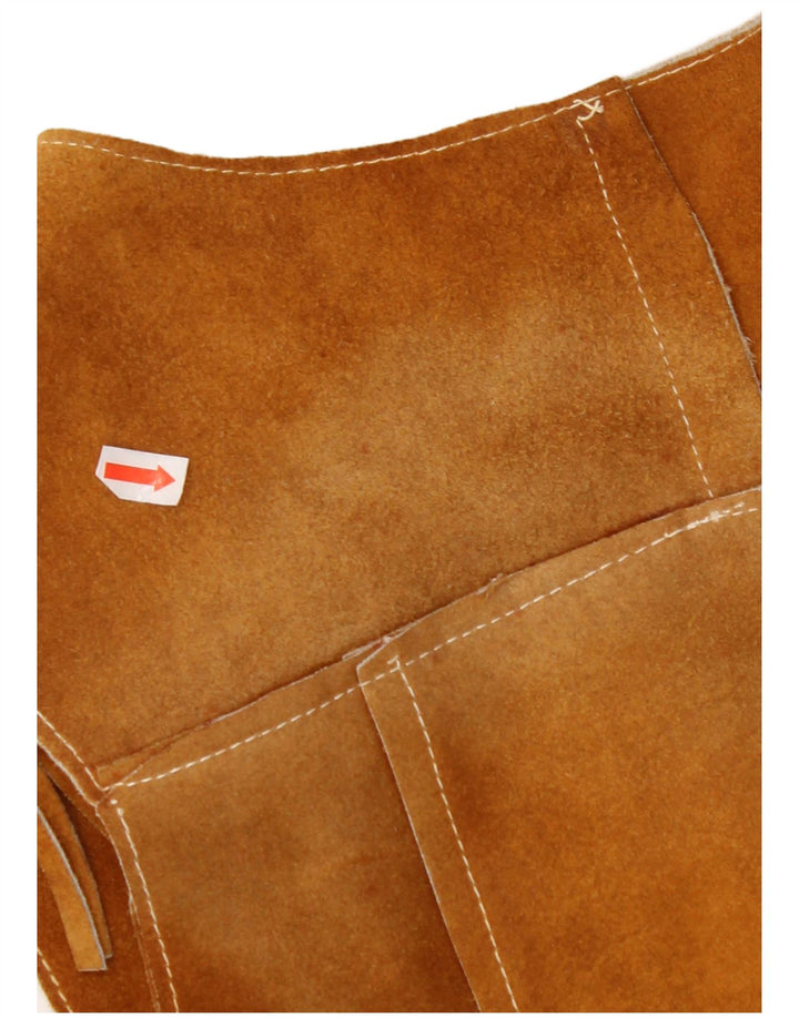 Gilet in pelle scamosciata da donna VINTAGE UK 10 piccolo marrone