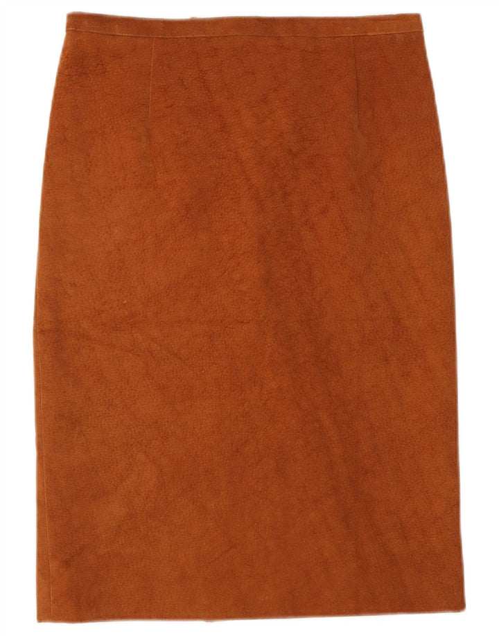 Gonna dritta vintage in pelle scamosciata da donna W30 marrone medio