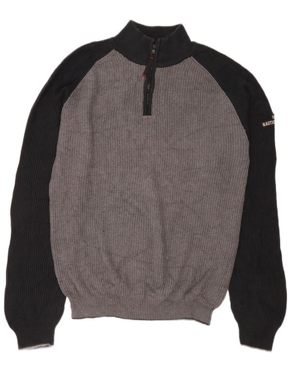 Maglione da uomo Nautica con zip e collo 2XL in cotone color block grigio