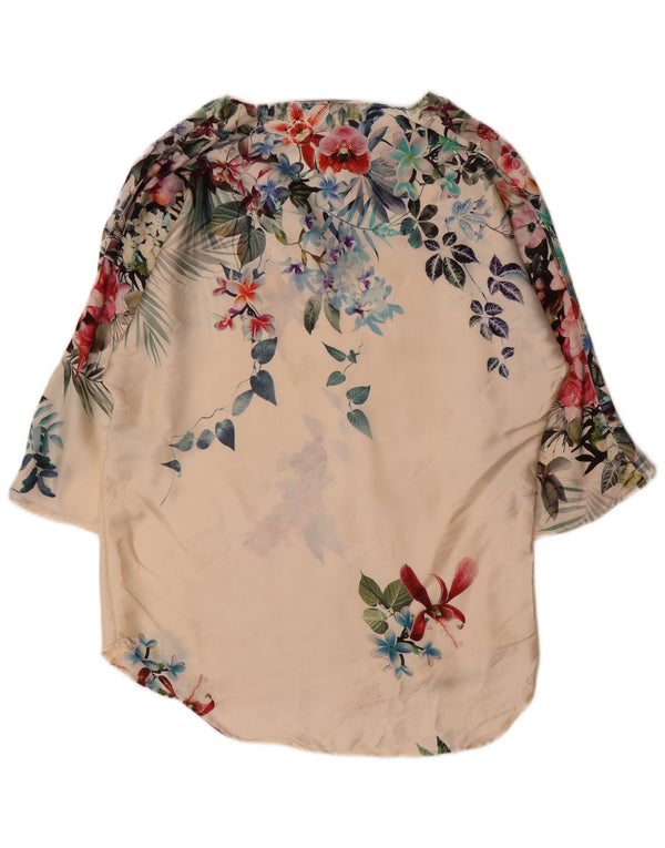 Top tunica oversize da donna Zara con maniche a 3/4 UK 10 piccolo bianco sporco floreale