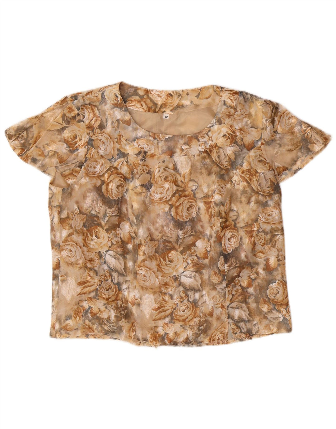 Top camicetta corta da donna VINTAGE IT 42 Beige medio floreale