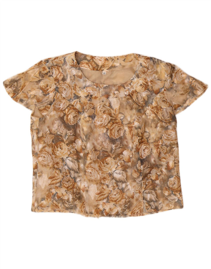 Top camicetta corta da donna VINTAGE IT 42 Beige medio floreale