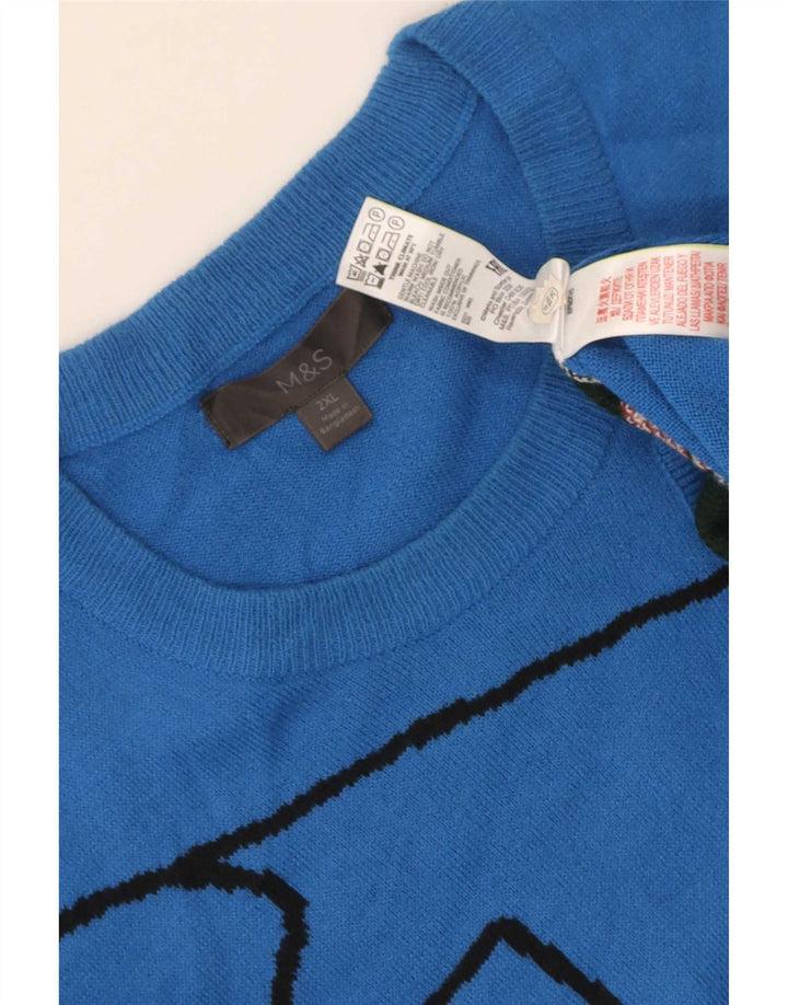 Maglione maglione girocollo con grafica da uomo Marks & Spencer 2XL blu a blocchi di colore