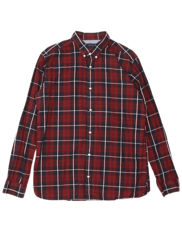 Camicia da uomo Jack & Jones XL in cotone a quadri bordeaux