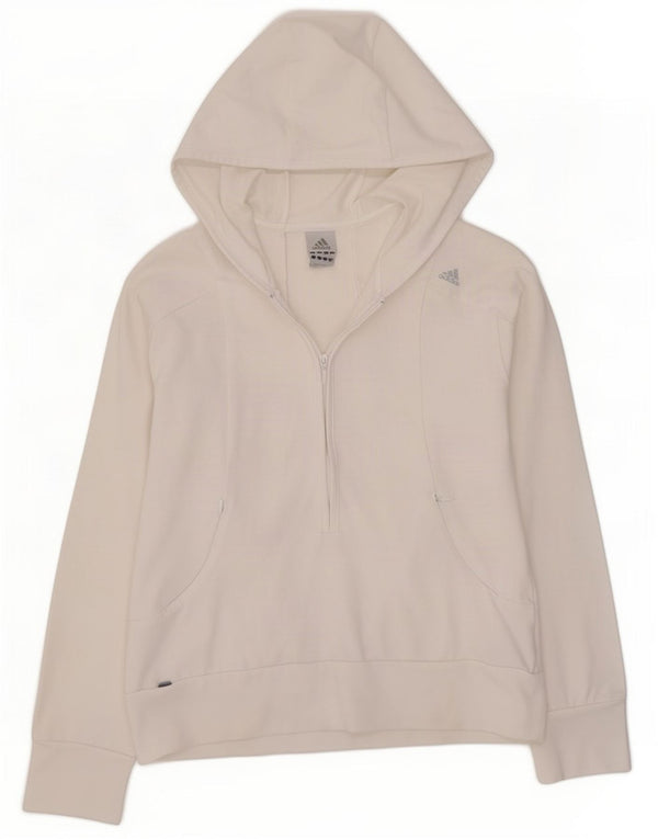 Felpa con cappuccio da donna Adidas con collo e zip UK 12 cotone bianco medio
