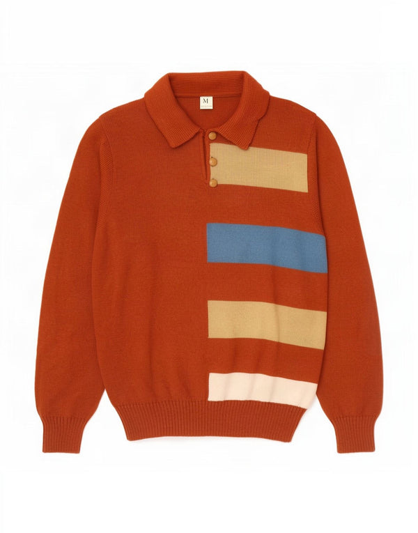 Vintage Mens Polo Neck Jumper Sweater IT 50 Medium Brown Striped