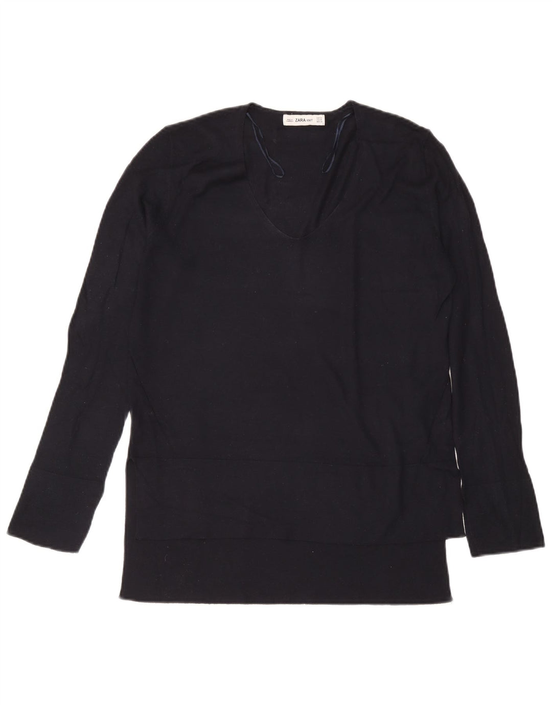 Top Zara da donna a maniche lunghe UK 14 viscosa blu navy medio