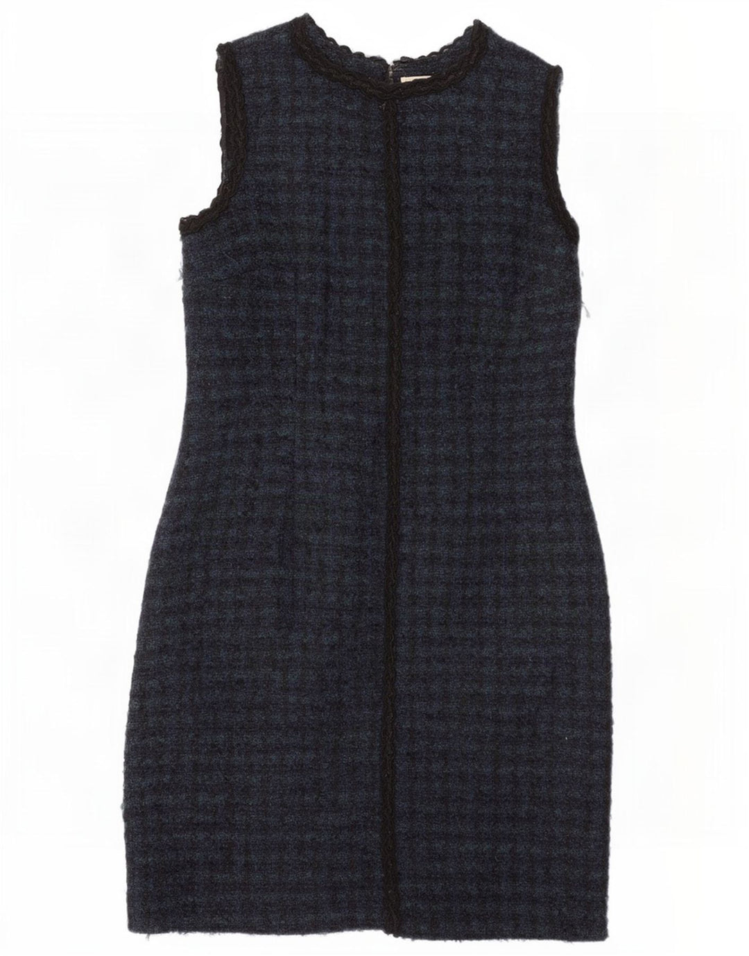 Brora Abito tubino senza maniche da donna UK 14 Grande lana pied de poule blu navy