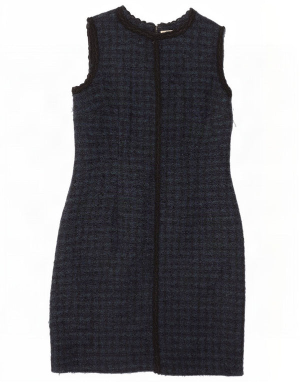 Brora Abito tubino senza maniche da donna UK 14 Grande lana pied de poule blu navy