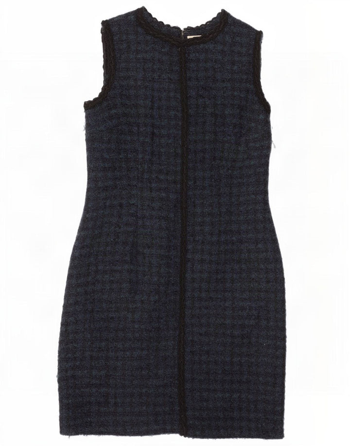 Brora Abito tubino senza maniche da donna UK 14 Grande lana pied de poule blu navy