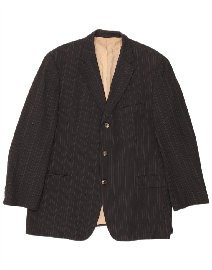 Giacca blazer da uomo a 3 bottoni Hugo Boss IT 40 grande lana a righe grigie
