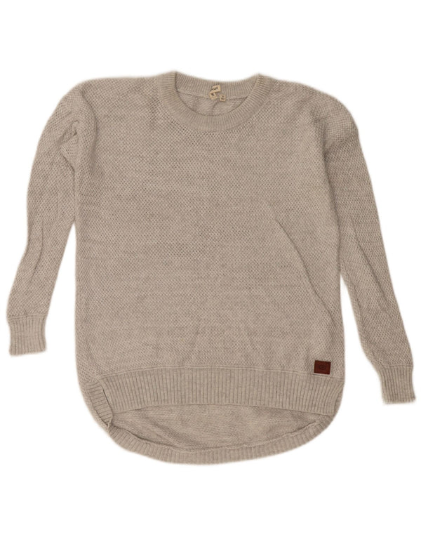 RIP CURL Womens Longline Crew Neck Jumper Sweater UK 6 XS Grey Cotton