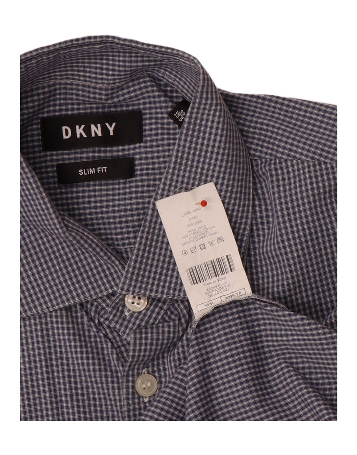 Camicia Dkny da uomo slim fit taglia 39 15/5 cotone a quadri blu medio