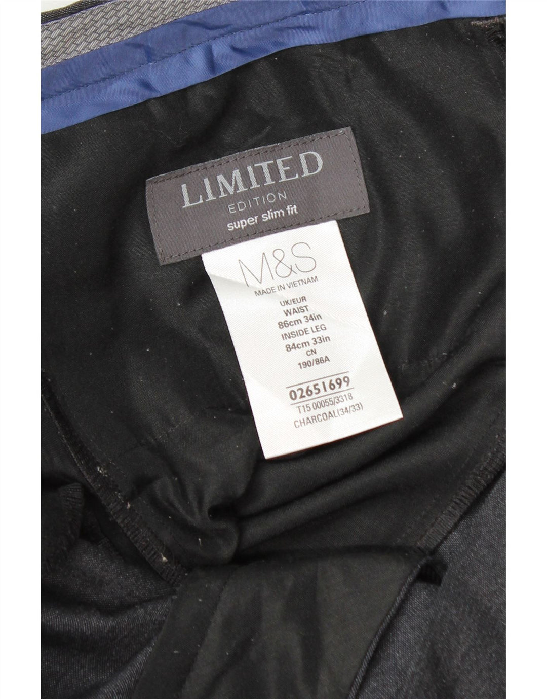 Pantaloni da abito super slim fit Marks & Spencer da uomo W34 L33 poliestere grigio