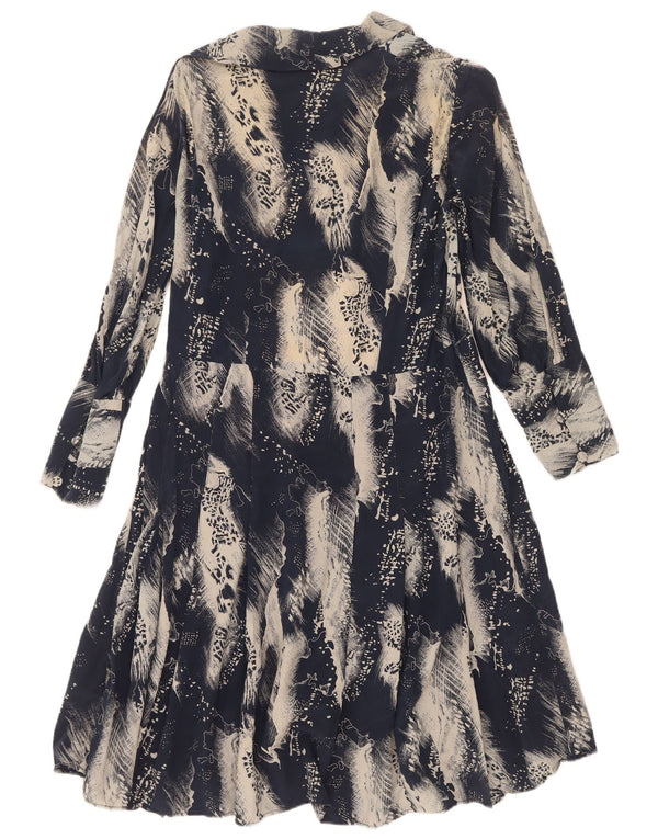 Abito a trapezio a maniche lunghe da donna vintage UK 14 blu navy medio