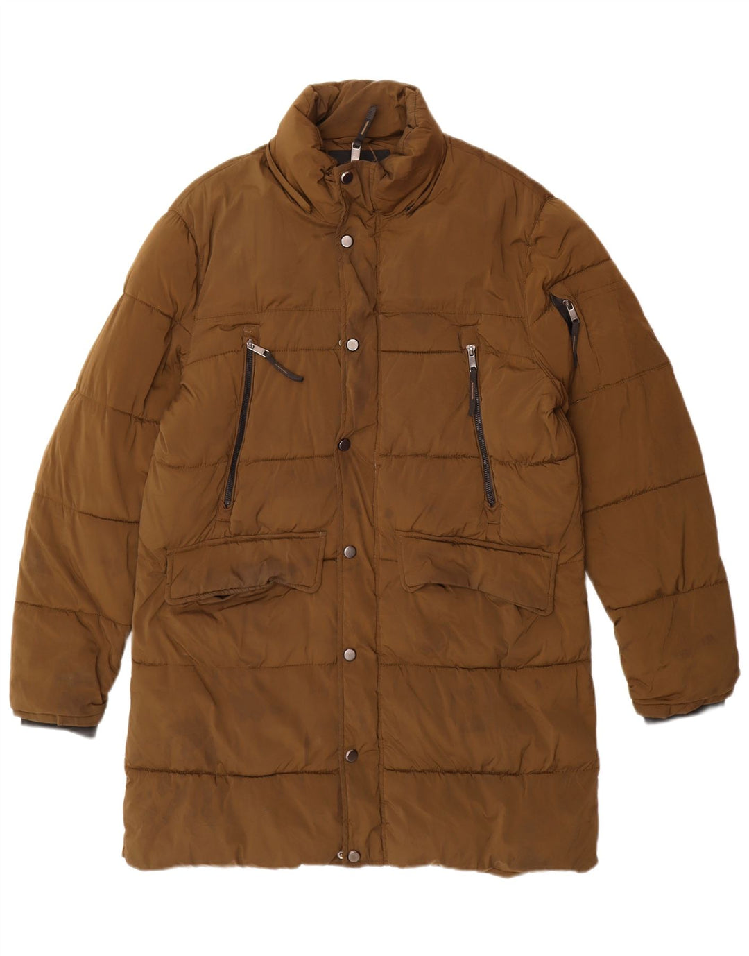Cappotto imbottito da uomo Zara UK 38 Biker in nylon kaki medio