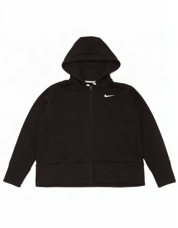 Felpa con cappuccio e zip Nike Dri Fit da donna UK 16 grande poliestere nero