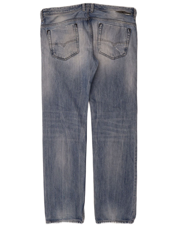 Jeans dritti invecchiati da uomo Diesel W36 L34 cotone blu