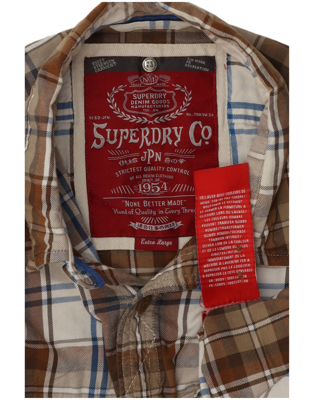 Camicia da uomo in flanella Superdry XL in cotone a quadri marrone