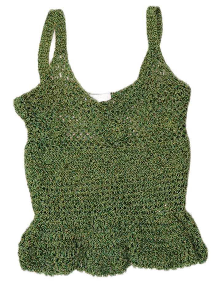 Top Zara da donna all'uncinetto con canottiera UK 8 Small verde poliestere