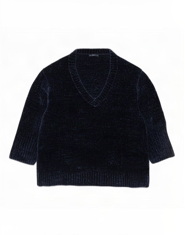 Maglione Zara da donna con scollo a V e maniche a 3/4 UK 14 Blu navy medio